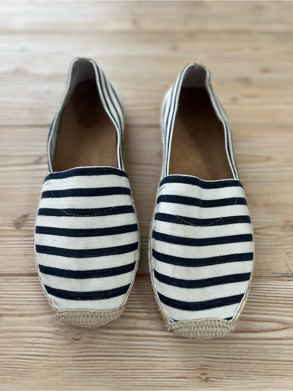 Vionic Valeri Striped Espadrille Flats Navy White Size 9